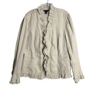 INC 100% Linen Jacket Womens XL Beige Ruffle Lagenlook Artsy Earthy Boho